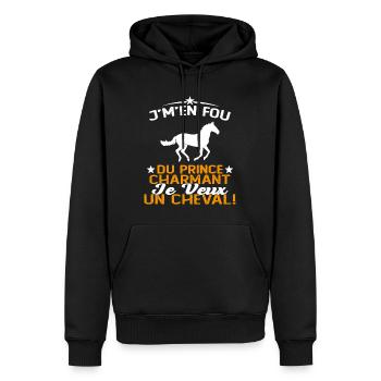 J'm'en Fou Du Prince Charmant Je Veux Un Cheval - Sweat à capuche Premium bio Homme - noir - Devant - Nico (187cm)