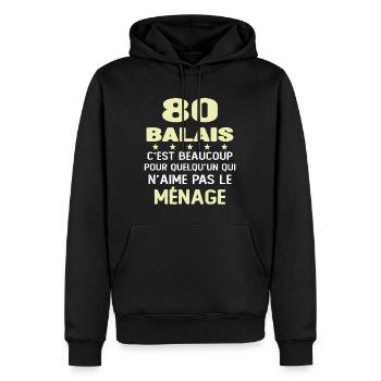 80 balais Drôle Cadeau Anniversaire 80 ans - Sweat à capuche Premium bio Homme - noir - Devant - Nico (187cm)