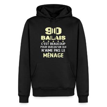 90 balais Drôle Cadeau Anniversaire 90 ans - Sweat à capuche Premium bio Homme - noir - Devant - Nico (187cm)