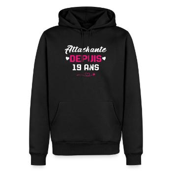 Femme Cadeau Anniversaire 19 ans Fille Humour - Sweat à capuche Premium bio Homme - noir - Devant - Nico (187cm)
