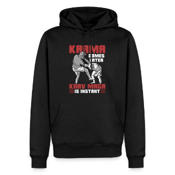 Krav Maga Karma Comes Later Combat Instant Fighter - Männer Premium Bio Hoodie - Schwarz - Vorne - Nico (187cm)