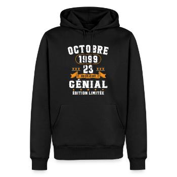 23 Ans Anniversaire Vintage Né(e) en Octobre 1999 - Sweat à capuche Premium bio Homme - noir - Devant - Nico (187cm)