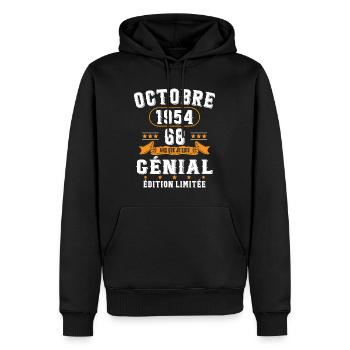 68 Ans Anniversaire Vintage Né(e) en Octobre 1954 - Sweat à capuche Premium bio Homme - noir - Devant - Nico (187cm)