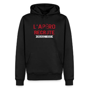 L'apéro Recrute Engagez-vous - Sweat à capuche Premium bio Homme - noir - Devant - Nico (187cm)