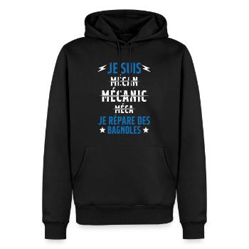 Je suis un Super Mecanicien - idée cadeau - Sweat à capuche Premium bio Homme - noir - Devant - Nico (187cm)