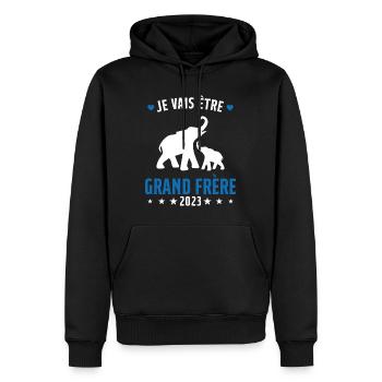 Je Vais Être Grand Frère en 2023 - Sweat à capuche Premium bio Homme - noir - Devant - Nico (187cm)