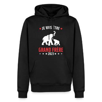 Je Vais Être Grand Frère en 2023 - Sweat à capuche Premium bio Homme - noir - Devant - Nico (187cm)