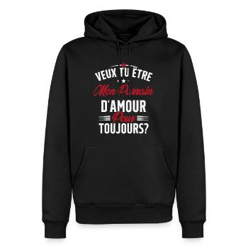 Veux Tu Être Mon Parrain D'amour pour toujours - Sweat à capuche Premium bio Homme - noir - Devant - Nico (187cm)