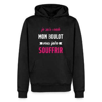 Je suis coach mon boulot vous faire souffrir - Sweat à capuche Premium bio Homme - noir - Devant - Nico (187cm)