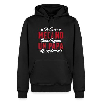 Mécano Papa Cadeau Drôle Fête Des Pères Garagiste - Sweat à capuche Premium bio Homme - noir - Devant - Nico (187cm)