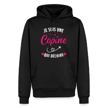 Je Suis Une Copine Qui Déchire Humour Cadeau - Sweat à capuche Premium bio Homme - noir - Devant - Nico (187cm)