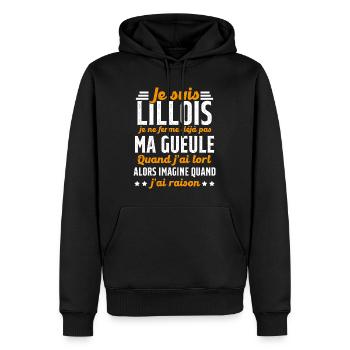 Lillois je ferme pas ma gueule cadeau Lille humour - Sweat à capuche Premium bio Homme - noir - Devant - Nico (187cm)