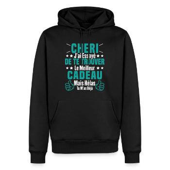 Chéri Saint Valentin Amour Couple Humour - Sweat à capuche Premium bio Homme - noir - Devant - Nico (187cm)