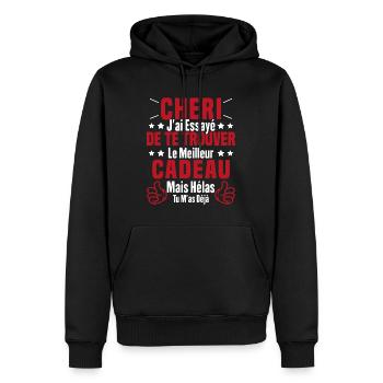 Chéri Saint Valentin Amour Couple Humour - Sweat à capuche Premium bio Homme - noir - Devant - Nico (187cm)