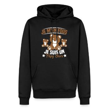 Je m en fous je suis un Papy ours Grand père - Sweat à capuche Premium bio Homme - noir - Devant - Nico (187cm)