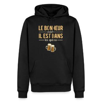 Le bonheur existe il est dans les apéros humour - Sweat à capuche Premium bio Homme - noir - Devant - Nico (187cm)
