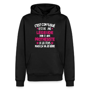 Légende et PROTHESISTE Cadeau Humour - Sweat à capuche Premium bio Homme - noir - Devant - Nico (187cm)