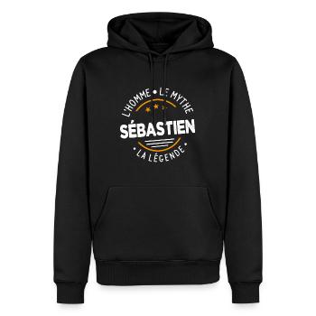 Sébastien L'Homme LeMythe La Légende Cadeau Humour - Sweat à capuche Premium bio Homme - noir - Devant - Nico (187cm)