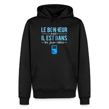 Le Bonheur Existe il Est Dans Les Jeux Vidéos - Sweat à capuche Premium bio Homme - noir - Devant - Nico (187cm)