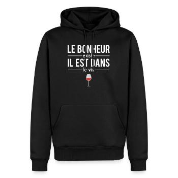 Le Bonheur Existe il Est Dans Le Vin Alcool Apéro - Sweat à capuche Premium bio Homme - noir - Devant - Nico (187cm)
