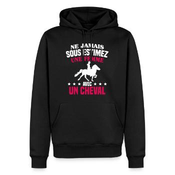 cadeau humour cheval / femme à cheval - Sweat à capuche Premium bio Homme - noir - Devant - Nico (187cm)