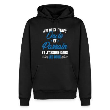 Oncle et Parrain Humour Cadeau - Sweat à capuche Premium bio Homme - noir - Devant - Nico (187cm)