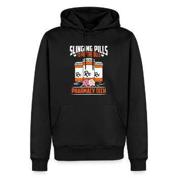 Technicien en pharmacie Slinging Pills pour payer les médicaments - Sweat à capuche Premium bio Homme - noir - Devant - Nico (187cm)