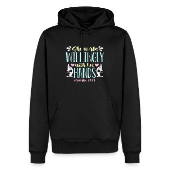 Technicienne de laboratoire, elle travaille volontiers en sciences médicales - Sweat à capuche Premium bio Homme - noir - Devant - Nico (187cm)