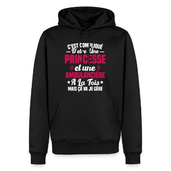 Princesse et Ambulancière Cadeau Humour - Sweat à capuche Premium bio Homme - noir - Devant - Nico (187cm)