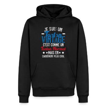 Tonton Vintage C'est Comme Tonton Normal Plus Cool - Sweat à capuche Premium bio Homme - noir - Devant - Nico (187cm)