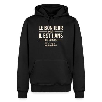 Le Bonheur Existe il Est Dans Les Échecs Humour - Sweat à capuche Premium bio Homme - noir - Devant - Nico (187cm)
