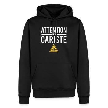 Attention Au Cariste Métier Profession Humour - Sweat à capuche Premium bio Homme - noir - Devant - Nico (187cm)