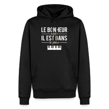 Le Bonheur Existe il Est Dans Le Piano Pianiste - Sweat à capuche Premium bio Homme - noir - Devant - Nico (187cm)