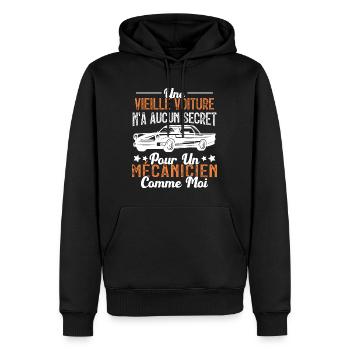 Une Vieille Voiture N'a Aucun Secret Humour Mécano - Sweat à capuche Premium bio Homme - noir - Devant - Nico (187cm)