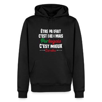 Cadeau être Parfait mais Portugais c'est mieux - Sweat à capuche Premium bio Homme - noir - Devant - Nico (187cm)