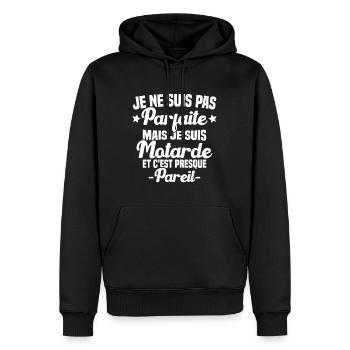 Je ne suis pas parfaite mais je suis motarde - Sweat à capuche Premium bio Homme - noir - Devant - Nico (187cm)