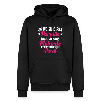 Je ne suis pas parfaite mais je suis motarde - Sweat à capuche Premium bio Homme - noir - Devant - Nico (187cm)