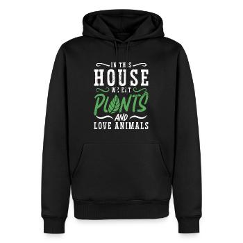 Veganism In This House We Eat No Meat Vegan Lover - Männer Premium Bio Hoodie - Schwarz - Vorne - Nico (187cm)
