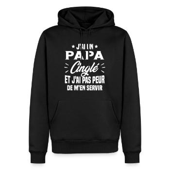 J'ai Un Papa Cinglé Cadeau Humour Papa - Sweat à capuche Premium bio Homme - noir - Devant - Nico (187cm)