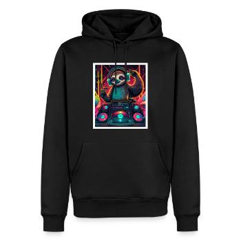 Faultier Morgenmuffel DJ Musik Retro Neon House - Männer Premium Bio Hoodie - Schwarz - Vorne - Nico (187cm)