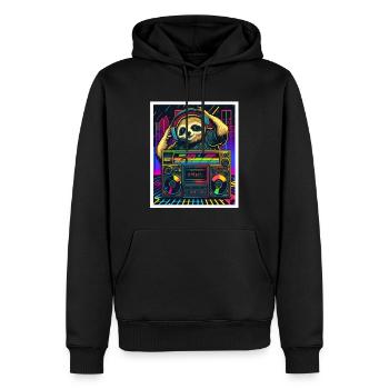 Sloth Morning Grouch DJ Music Retro Neon House - Men’s Premium Organic Hoodie - black - Front - Nico (187cm)