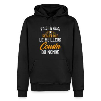 Voici à quoi ressemble le meilleur Cousin du Monde - Sweat à capuche Premium bio Homme - noir - Devant - Nico (187cm)