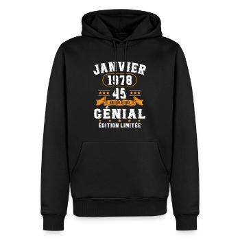 45 Ans Janvier 1978 Vintage Cadeau D'anniversaire - Sweat à capuche Premium bio Homme - noir - Devant - Nico (187cm)