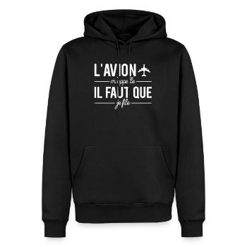 L' Avion M'appelle il Faut Que Je File Voyageur - Sweat à capuche Premium bio Homme - noir - Devant - Nico (187cm)