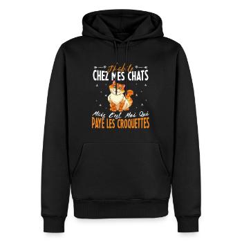 J'habite chez Mes Chats Humour Chat Drôle - Sweat à capuche Premium bio Homme - noir - Devant - Nico (187cm)