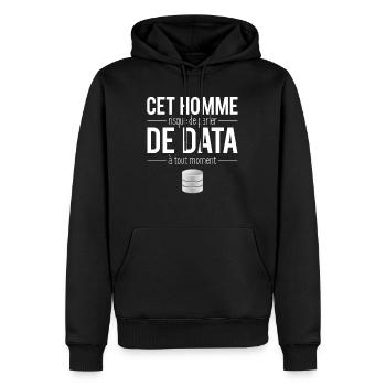 Cet Homme Risque De Parler De Data Humour - Sweat à capuche Premium bio Homme - noir - Devant - Nico (187cm)