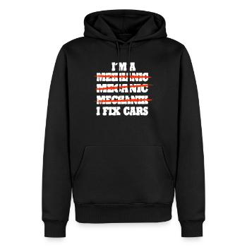 Idée cadeau de voiture mécanique - Sweat à capuche Premium bio Homme - noir - Devant - Nico (187cm)