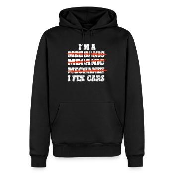 Idée cadeau de voiture mécanique - Sweat à capuche Premium bio Homme - noir - Devant - Nico (187cm)