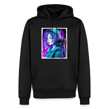Anime Girl Katze Kätzchen Manga Ink Blume Neon - Männer Premium Bio Hoodie - Schwarz - Vorne - Nico (187cm)