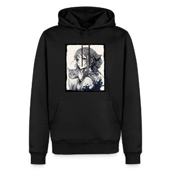Anime Girl Katze Kätzchen Manga Ink Blume Neon - Männer Premium Bio Hoodie - Schwarz - Vorne - Nico (187cm)